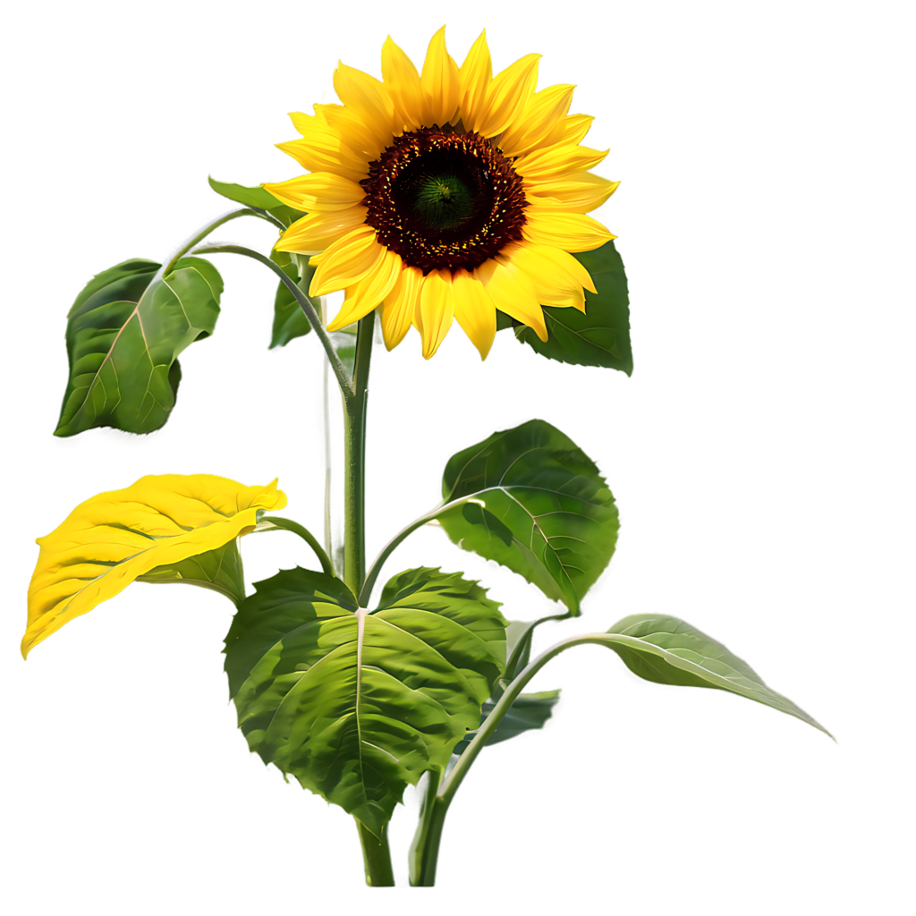 Vibrant Sunflower Wallpaper with Lush Green Leaves - Transparent Background