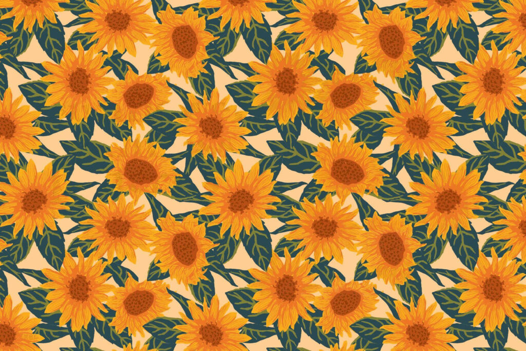 Vivid Sunflower Wallpaper: Cheerful Design on Warm Beige Background