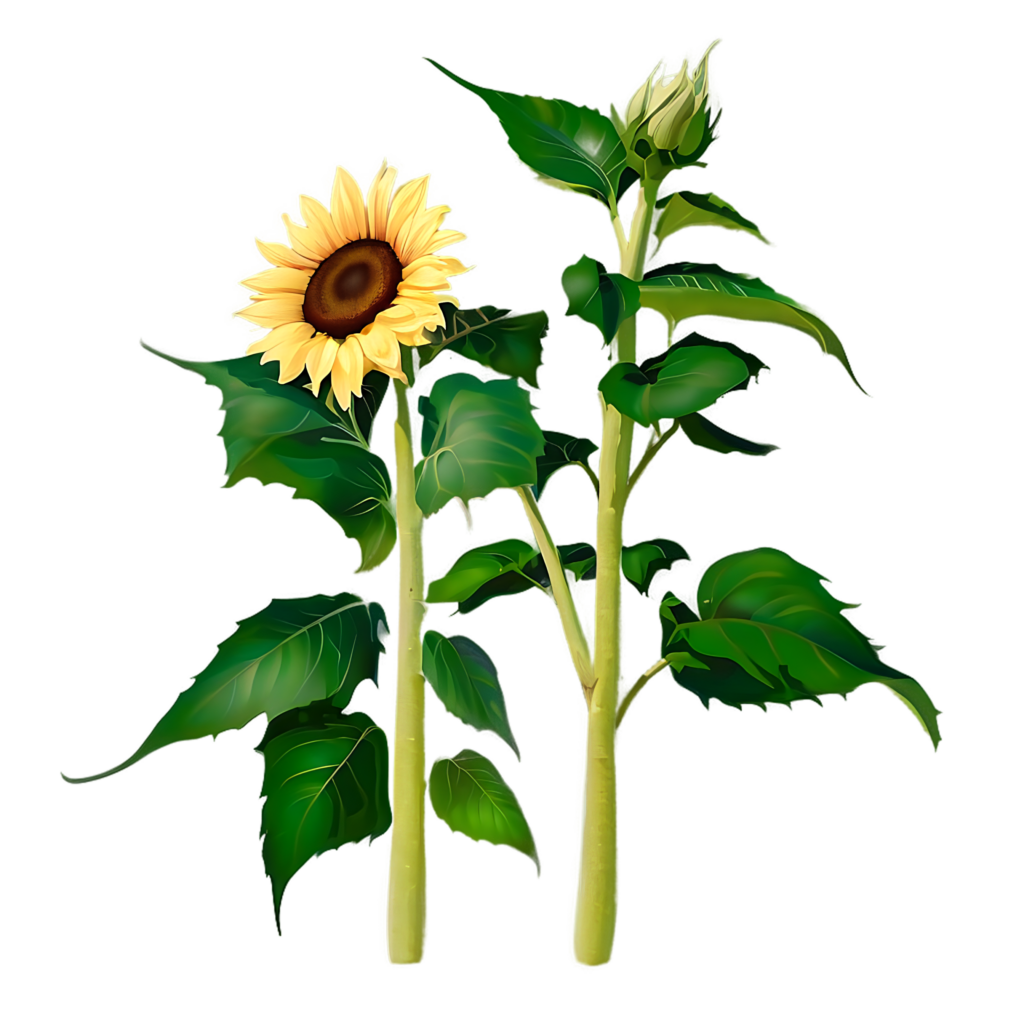 Vibrant Sunflower Wallpaper with Green Leaves - Transparent Background