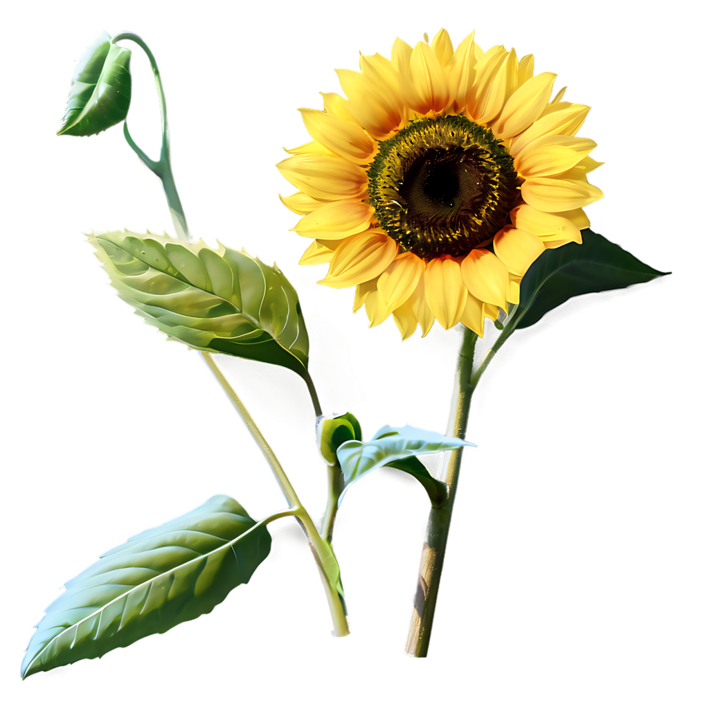 Vibrant Sunflower Wallpaper with Lush Green Leaves - Transparent Background