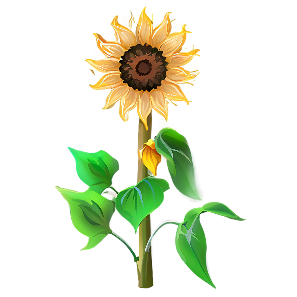 Vibrant Sunflower with Green Leaves on Transparent Background Wallpaper