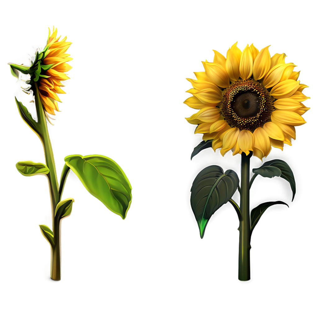 Vibrant Sunflower Wallpaper with Transparent Background and Green Leaves