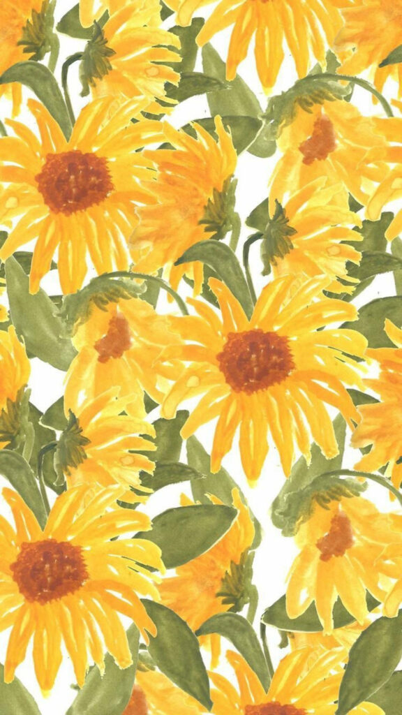 Colorful Watercolor Sunflower Wallpaper: Bright Yellow & Green Background