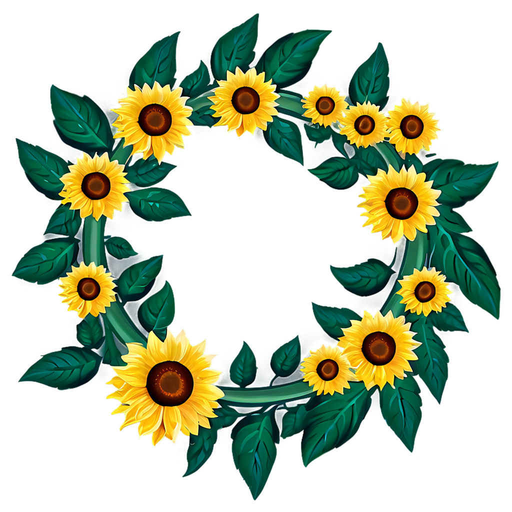 Vibrant Sunflower Wreath Wallpaper: Bright Yellow & Green Design