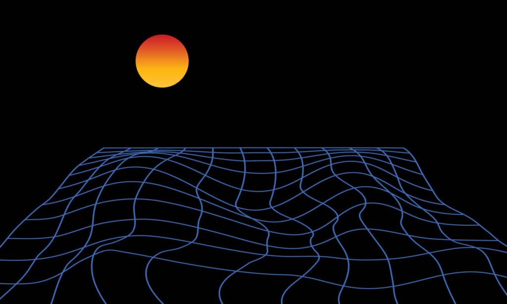 Vibrant Sunset Over 3D Grid Wallpaper: Futuristic Minimalist Background