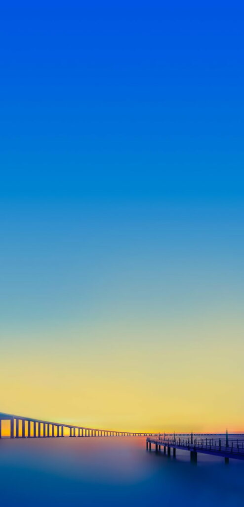 Tranquil Sunset Scene HD Wallpaper for Vivo X23 - Water Sunset Pier Gradient Sky