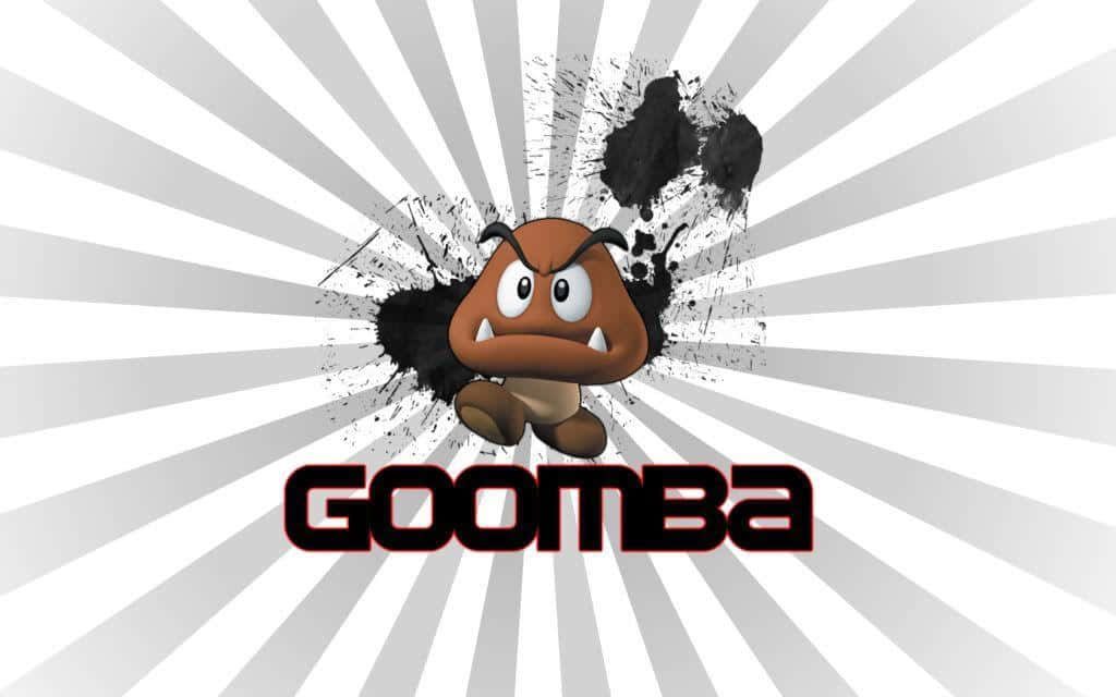 Vibrant Goomba wallpaper with bold graphic design and red GOOMBA text on sunburst background