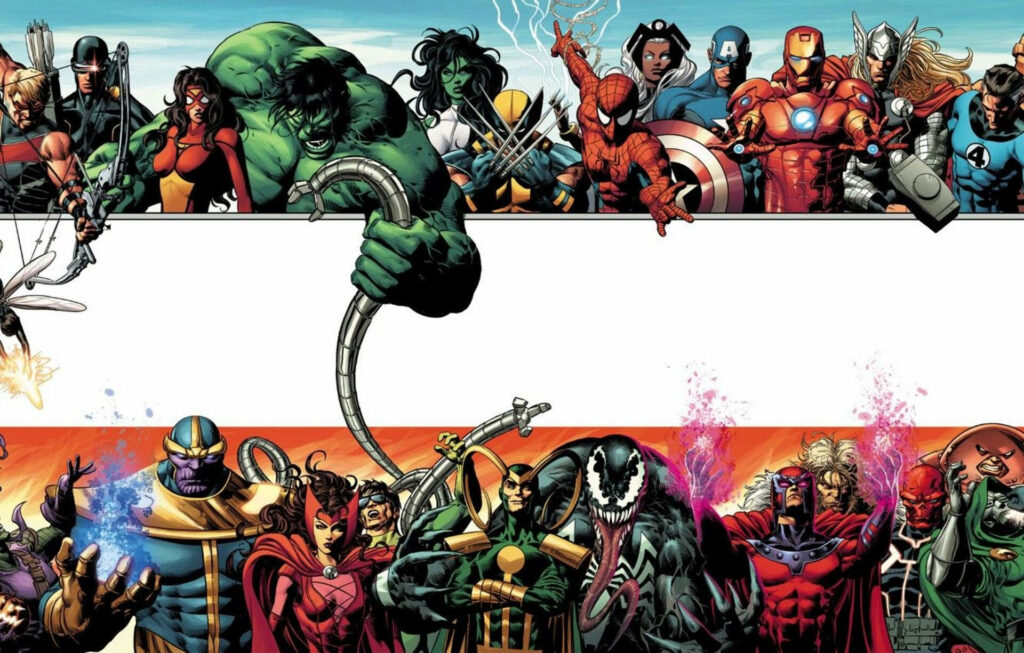Vibrant Wallpaper: Cute Superheroes vs. Iconic Marvel Villains