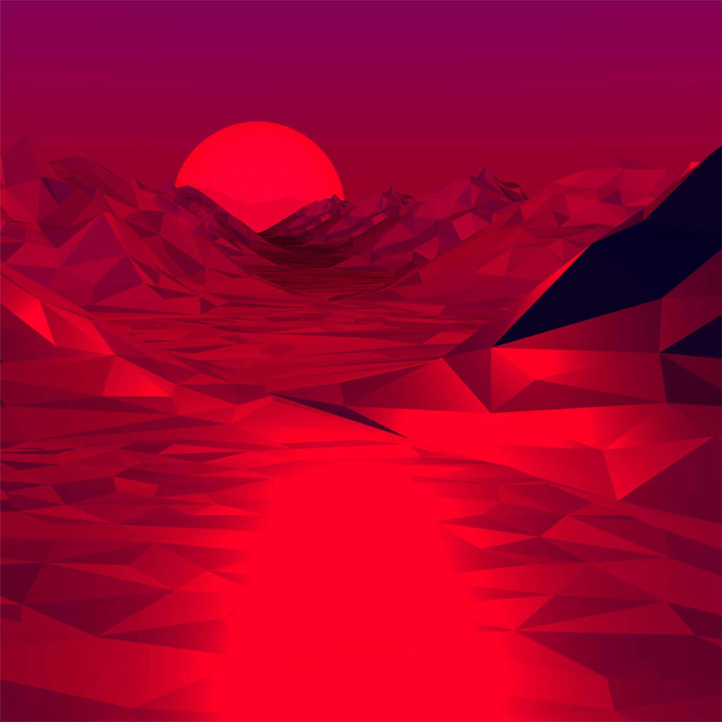 Vibrant Surreal 3D Landscape Wallpaper in Deep Red and Purple Hues