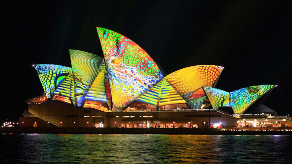 Vibrant Sydney Opera House Night View - Stunning Wallpaper Background