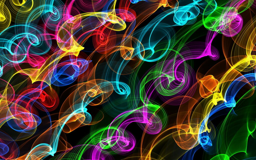 Vibrant Symphony: A Creative Fusion of Abstract Smoke and Colorful Neon Lights in a Captivating HD Wallpaper Background Photo