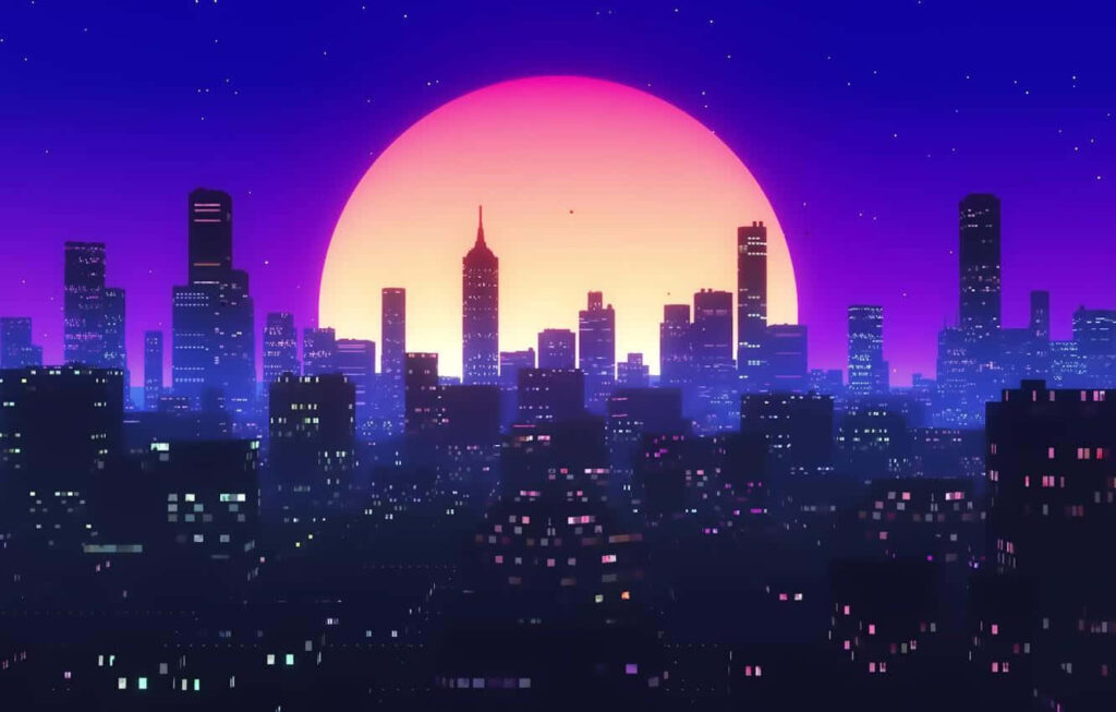 Vibrant Synthwave Wallpaper: Neon Cityscape & Glowing Sunset