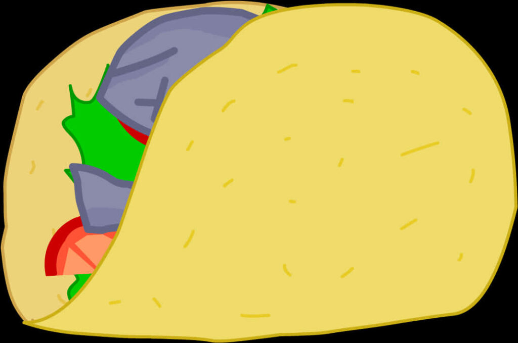 Colorful Taco Cartoon Wallpaper: Lively Taco Shell & Fillings Design