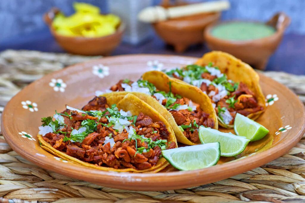 Vibrant Taco Wallpaper: Delicious Meat Tacos with Onions & Cilantro