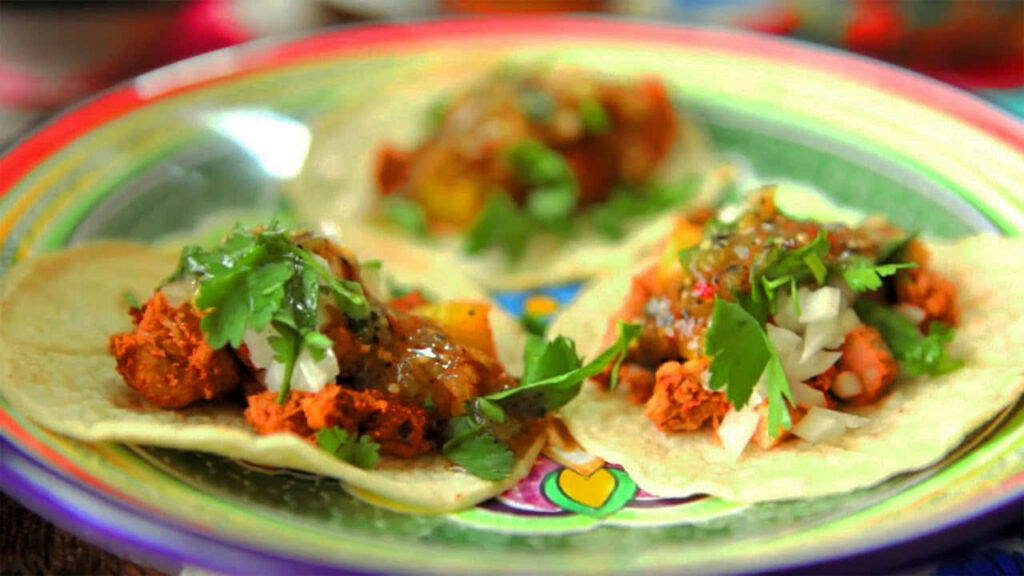 Vibrant Taco Plate with Seasoned Meat & Fresh Toppings - Wallpaper