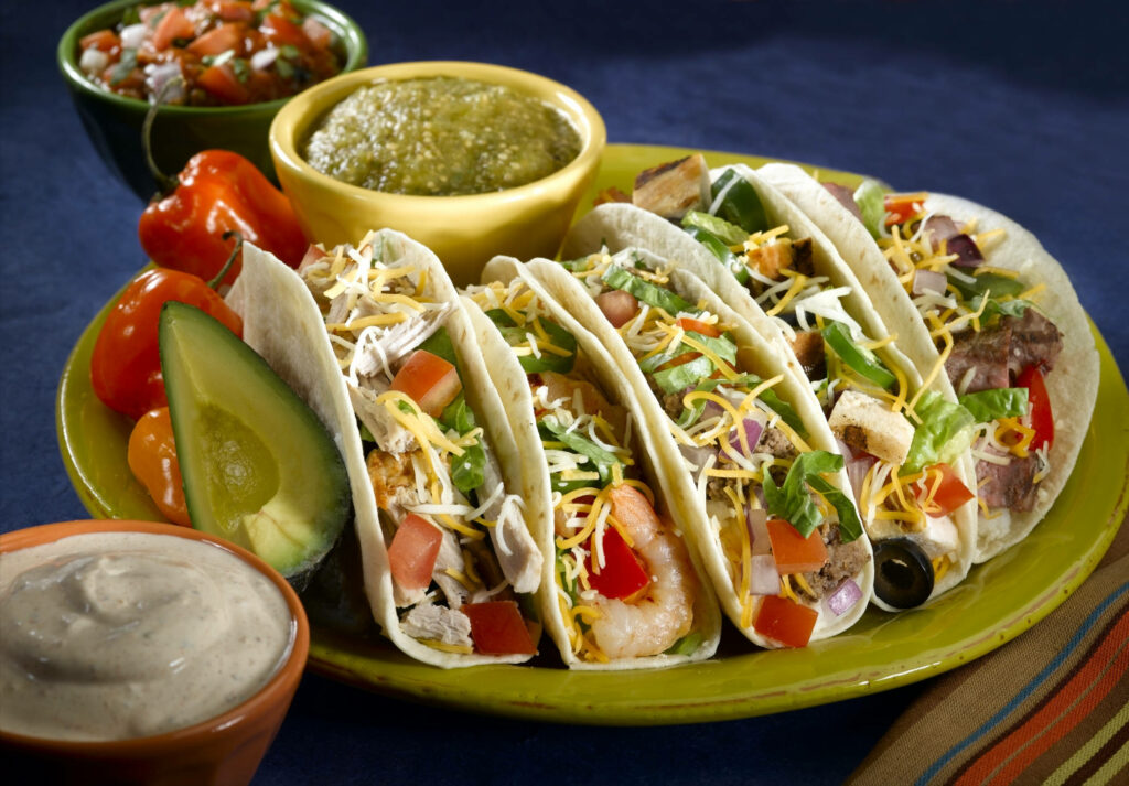 Vibrant Tacos Al Pastor Wallpaper with Fresh Ingredients & Guacamole