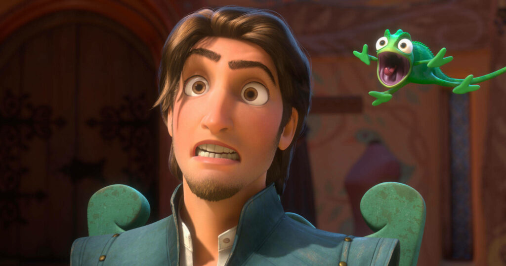 Vibrant Tangled Wallpaper: Flynn Rider & Pascal's Humorous Moment