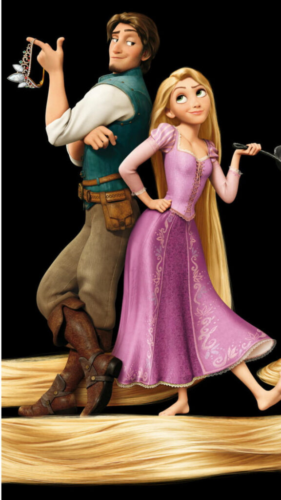 Vibrant Disney Tangled Wallpaper: Rapunzel & Flynn in Purple