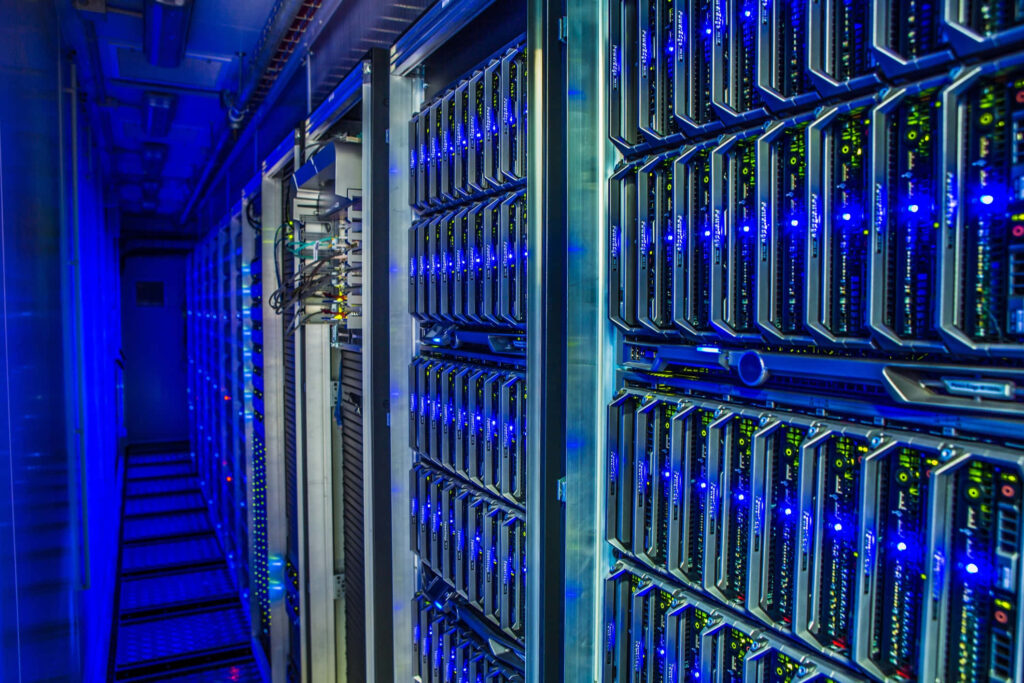 Vibrant Tech Wallpaper: Illuminated Server Racks for Career Growth