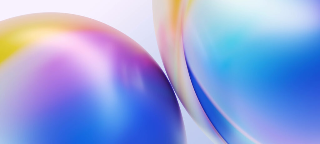 Vibrant Technicolor Spheres in 4D Ultra HD - Captivating White Background Snapshot Wallpaper