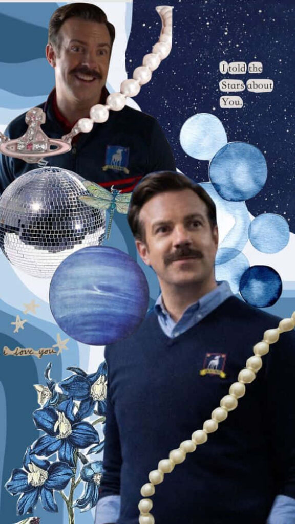 Cosmic Ted Lasso Collage Wallpaper: Celestial Dreams & Whimsy