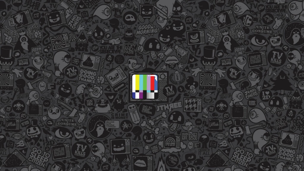 Vibrant TV Test Pattern: A Whimsical Doodle Art Showcase Wallpaper