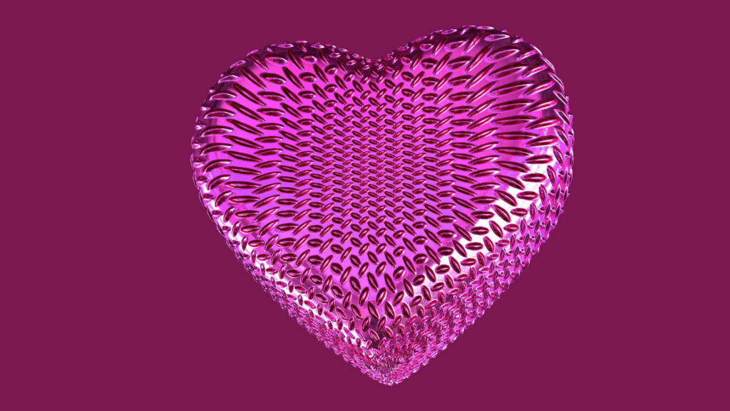 Vibrant Textured Pink Heart Wallpaper on Solid Purple Background