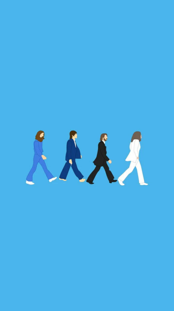 Colorful Beatles Walk Wallpaper: Iconic Band Illustrations