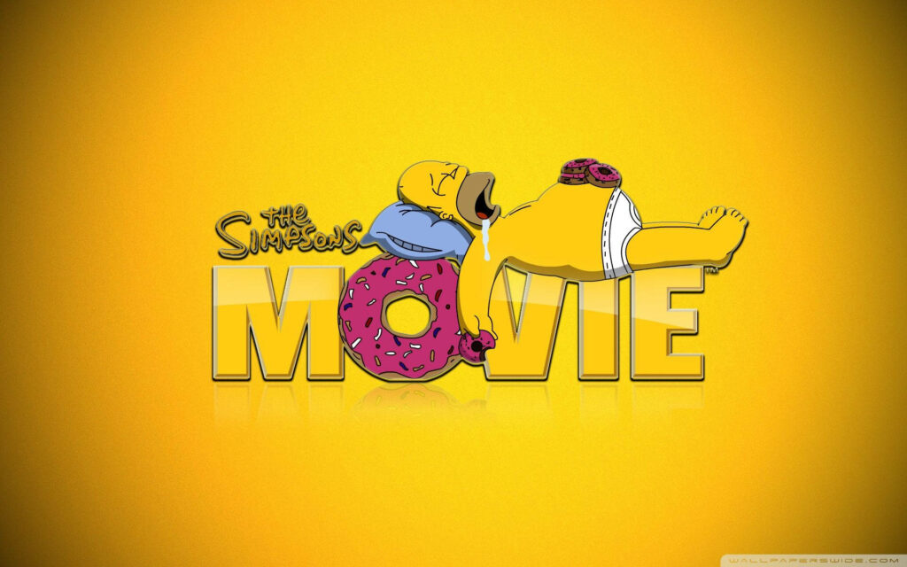 Vibrant Simpsons Movie Wallpaper: Homer & Donut Playful Design