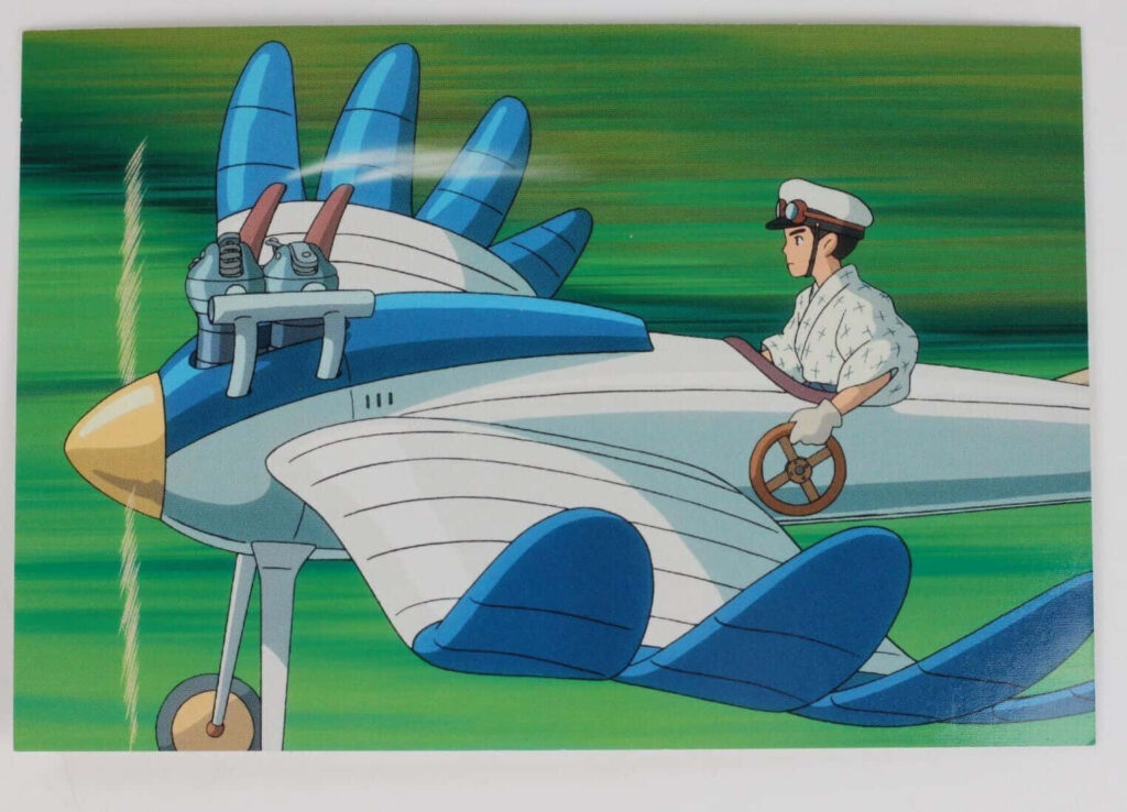 Vibrant *The Wind Rises* Wallpaper: Pilot in Blue and White Aircraft