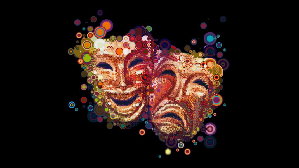 Colorful Theater Masks Wallpaper: Emotions in Vibrant Design