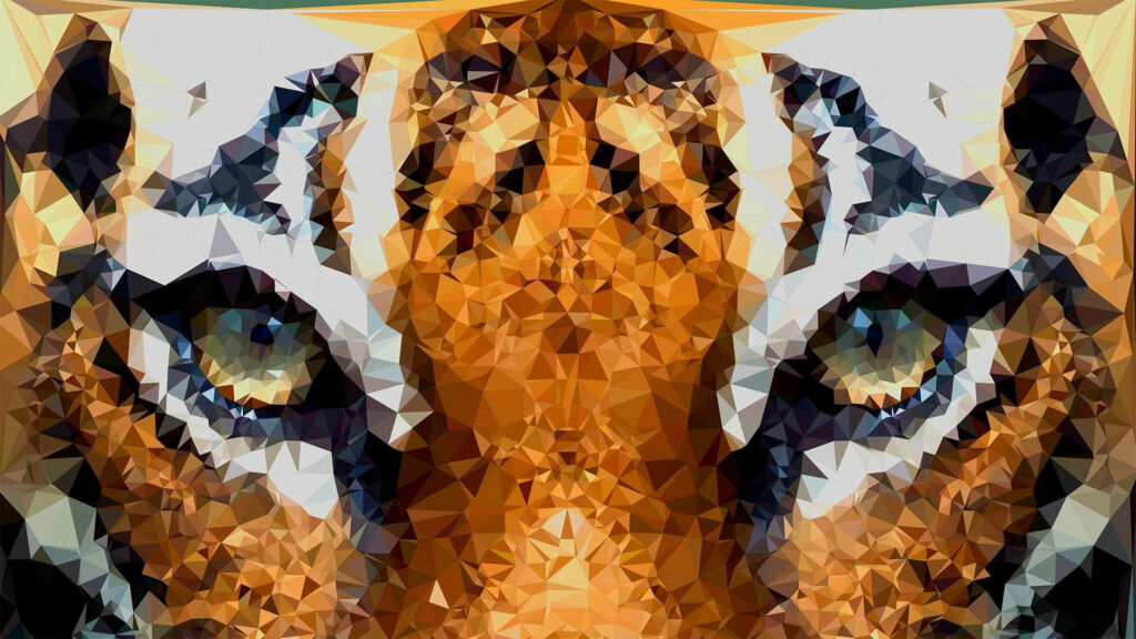 Vibrant Mosaic Tiger Wallpaper: Close-Up Art with Geometric Patterns