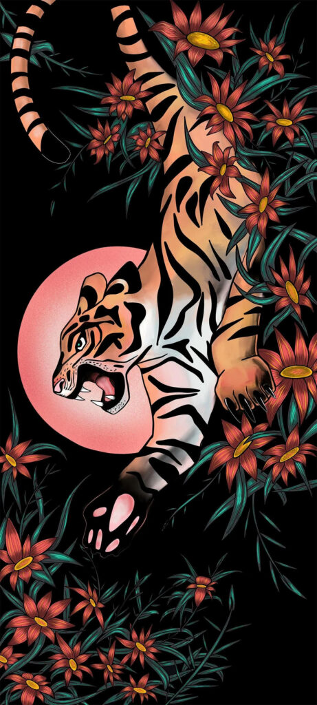 Vibrant Tiger Floral Wallpaper for Realme 7 Pro - Bold Elegance