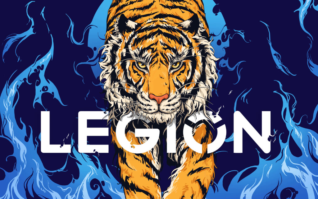 Fierce Tiger Wallpaper: Blue Flames & LEGION for Gaming Laptops