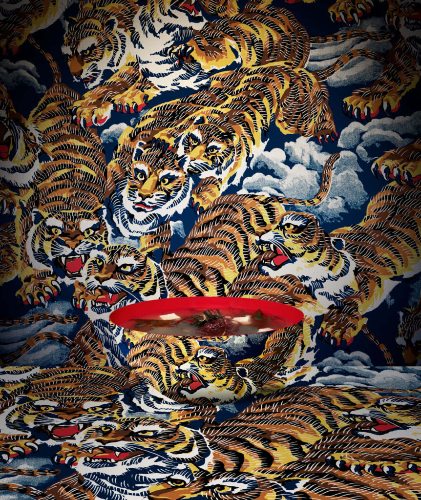 Vibrant Tiger Wallpaper with Miso Soup: Bold Artistic Background