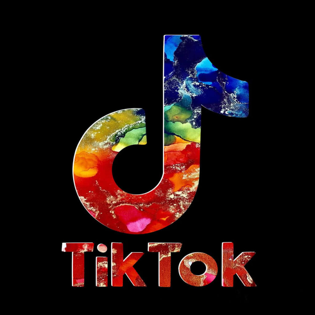 TikTok logo with colorful abstract pattern on black background vibrant social media wallpaper