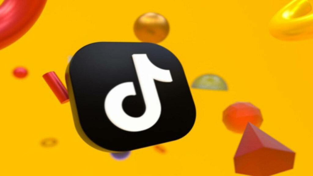 TikTok logo on vibrant yellow background with colorful geometric shapes modern wallpaper