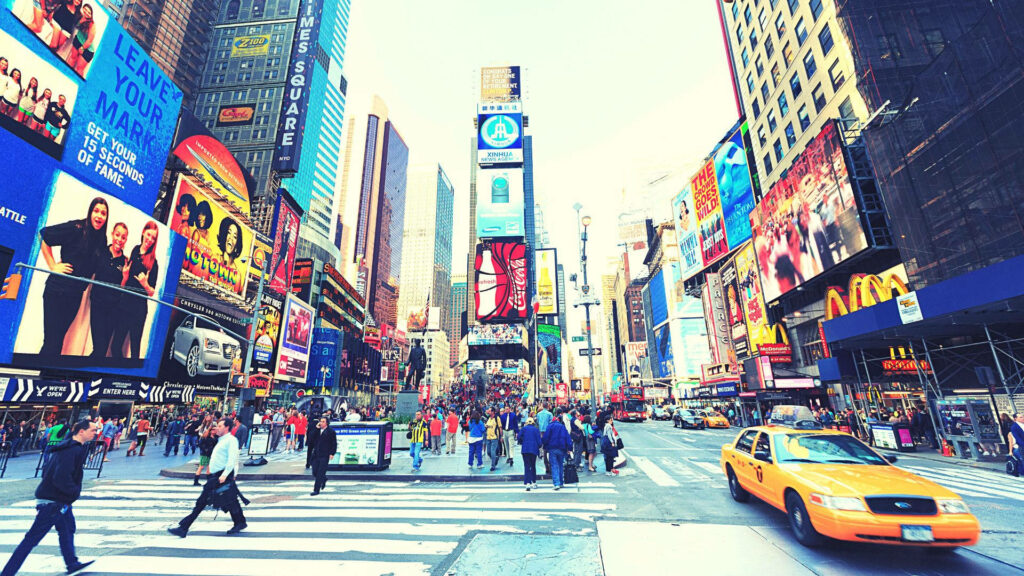 Vibrant Times Square Wallpaper: NYC Streets, Taxis & Billboards