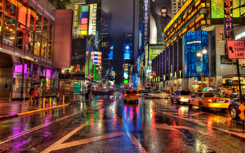 Vibrant Times Square Night Wallpaper: Neon Lights & Urban Vibes
