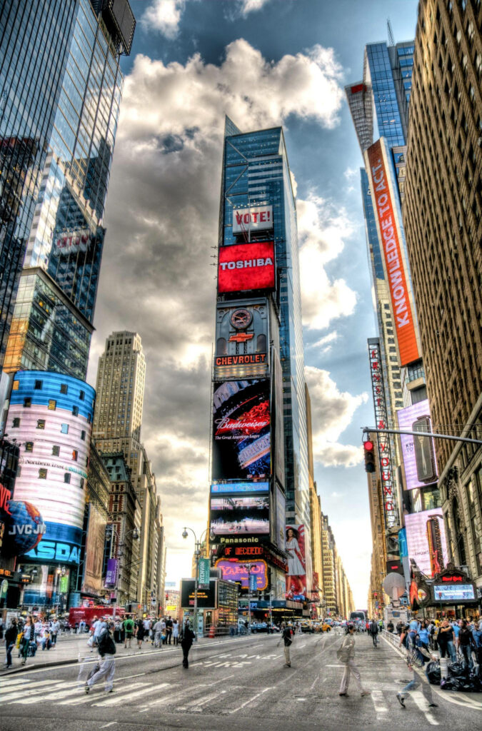 Vibrant Times Square NYC Wallpaper: Towering Buildings & Dynamic Sky