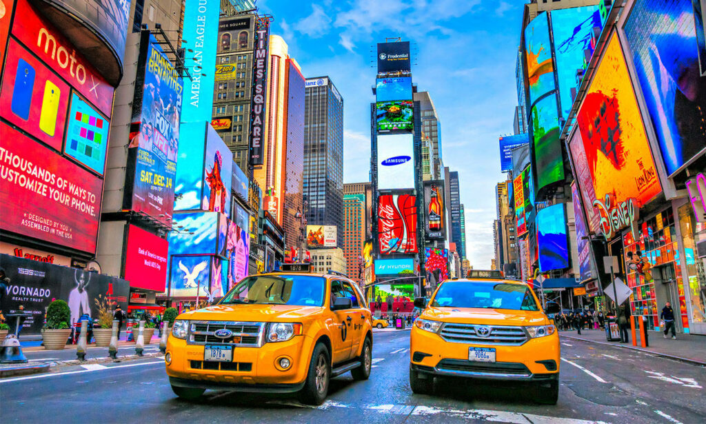 Times Square Taxi Wallpaper: Vibrant NYC Streets & Colorful Billboards