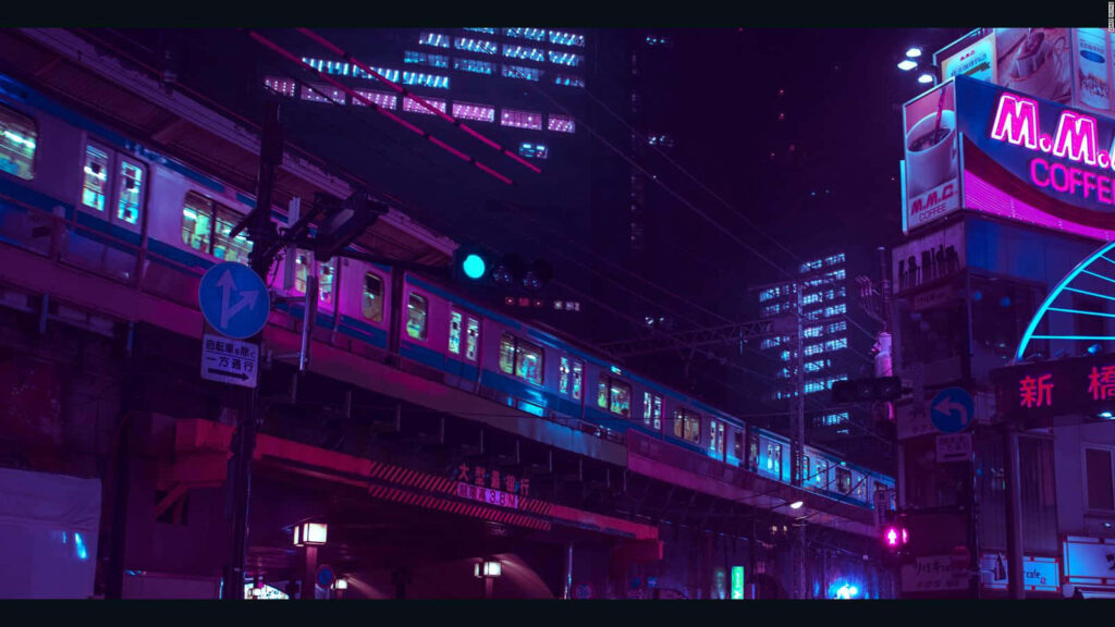 Vibrant Tokyo Night Cityscape Wallpaper: Neon Glow & Elevated Trains