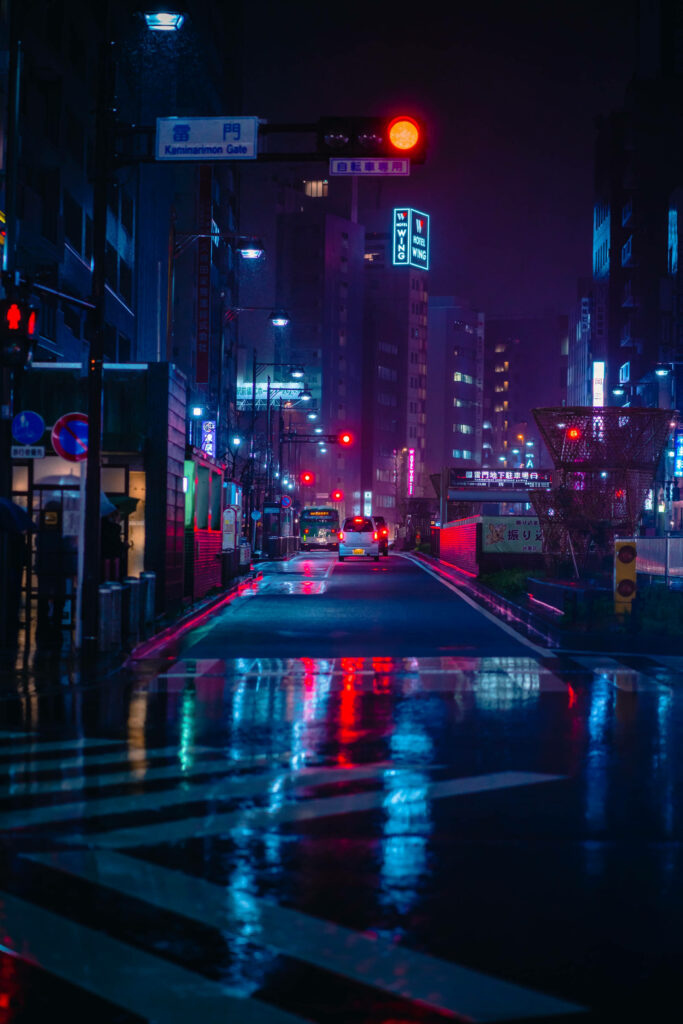 Vibrant Tokyo Nightscape: Neon Lights & Glowing Urban Reflections Wallpaper