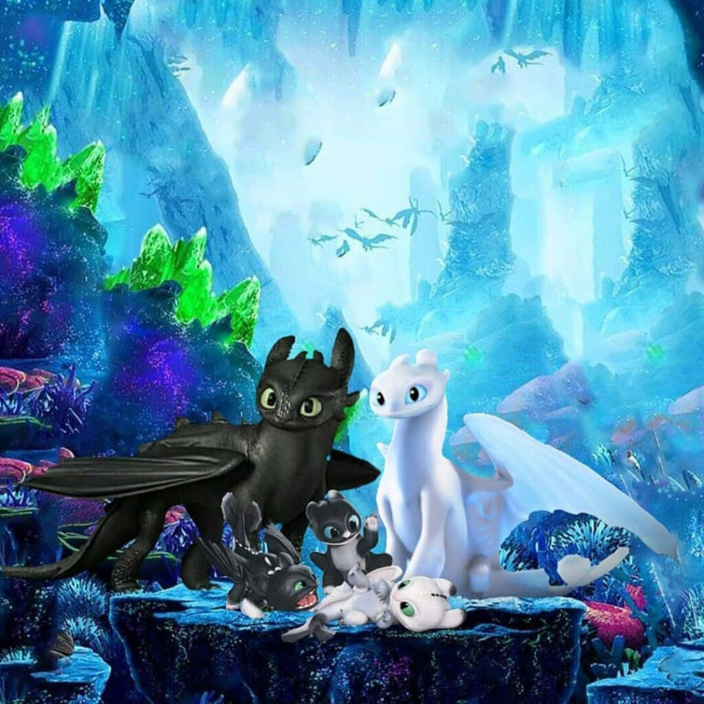 Magical Toothless & Light Fury Wallpaper with Adorable Dragon Babies