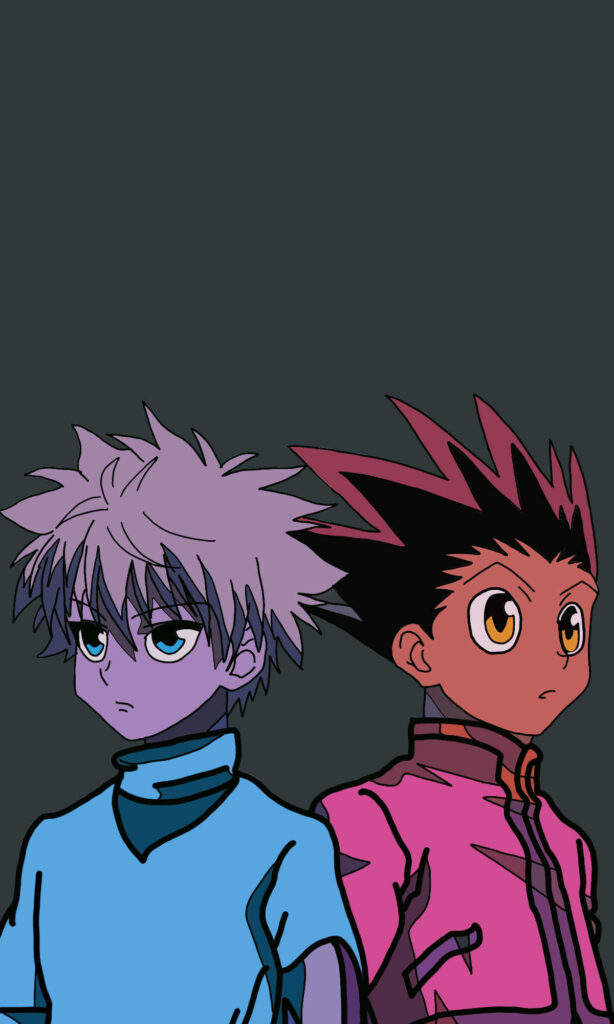 The Colorful Transformation: Gon and Killua with Vibrant Hues in a Monochrome World Wallpaper