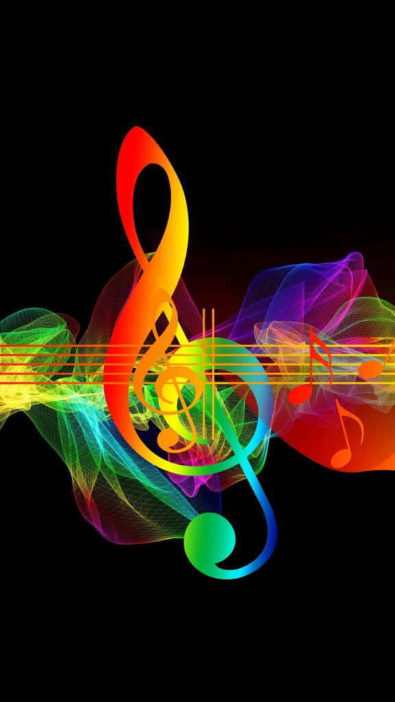 Colorful Treble Clef Wallpaper: Vibrant Musical Waves on Black