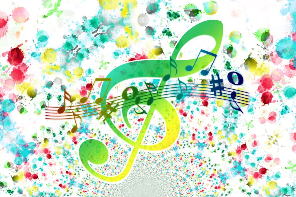 Colorful Treble Clef Wallpaper: Energetic Musical Notes Background