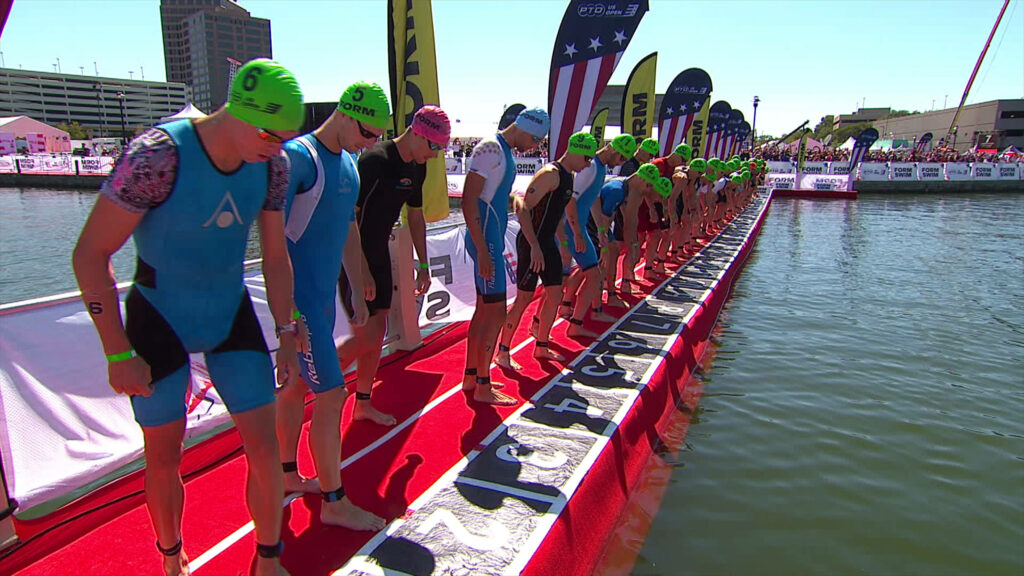 Vibrant Triathlon Wallpaper: Europe Team Ready at Swim Start