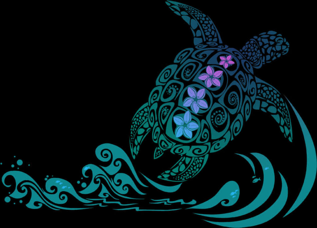 Vibrant Tribal Sea Turtle Wallpaper with Intricate Patterns