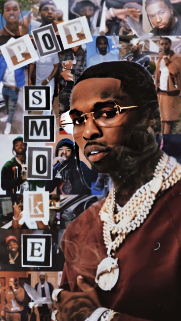 Pulsating Tribute: Exploring Pop Smoke's Energetic Swagger Through a Vivid Cartoon Illustration Wallpaper